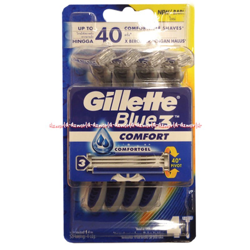 Gillette Blue 3 Comfort Comfortgel isi 4pcs Pisau Cukur Alat Cukur Pria Cowok Gilete Gillete Blue Shave Razor 40pivot Gilette Biru