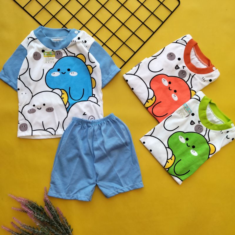 piyama setelan bayi 3-12 bulan motif cute dino