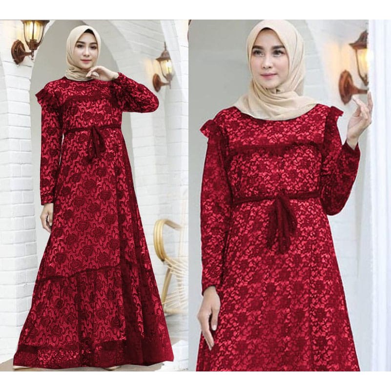 Gamis Muslim Alika Brukat/Dress Muslim/Dress Wanita/Fashion Muslim/Fashion Wanita/Hijab/Terlaris/New