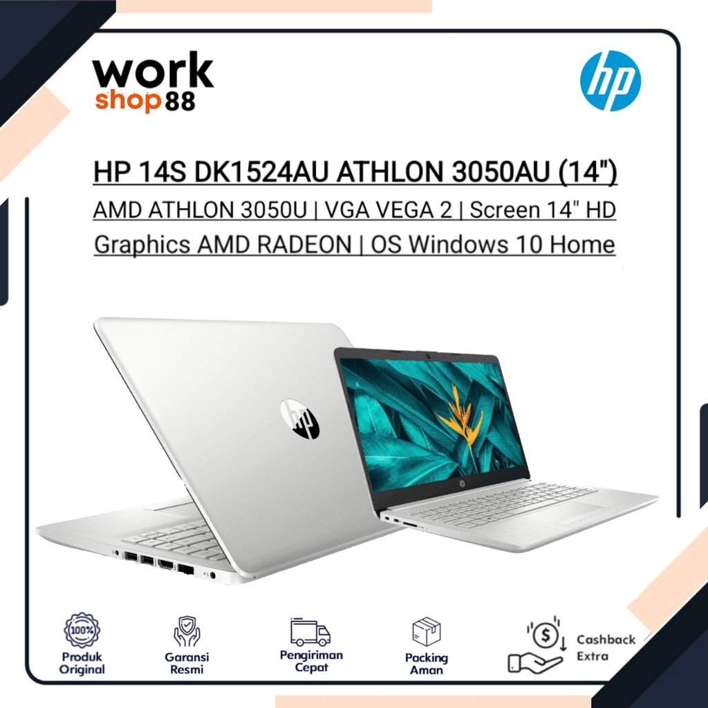 Produk Baru - HP 14S DK1524AU AMD ATHLON 3050AU 4GB / 8GB + 512GB SSD (14 inch) - New Original Garan