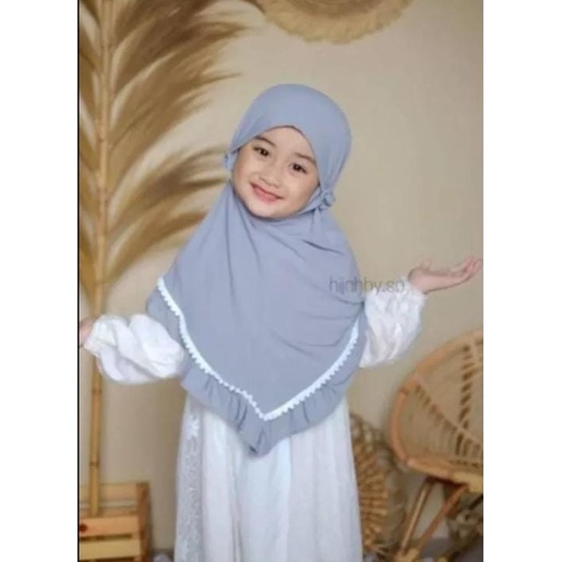 kerudung instan jersey bergo anak perempuan umur 3-8 tahun bahan jersey hyget jumbo renda rempel tali serut ped antem terbaru