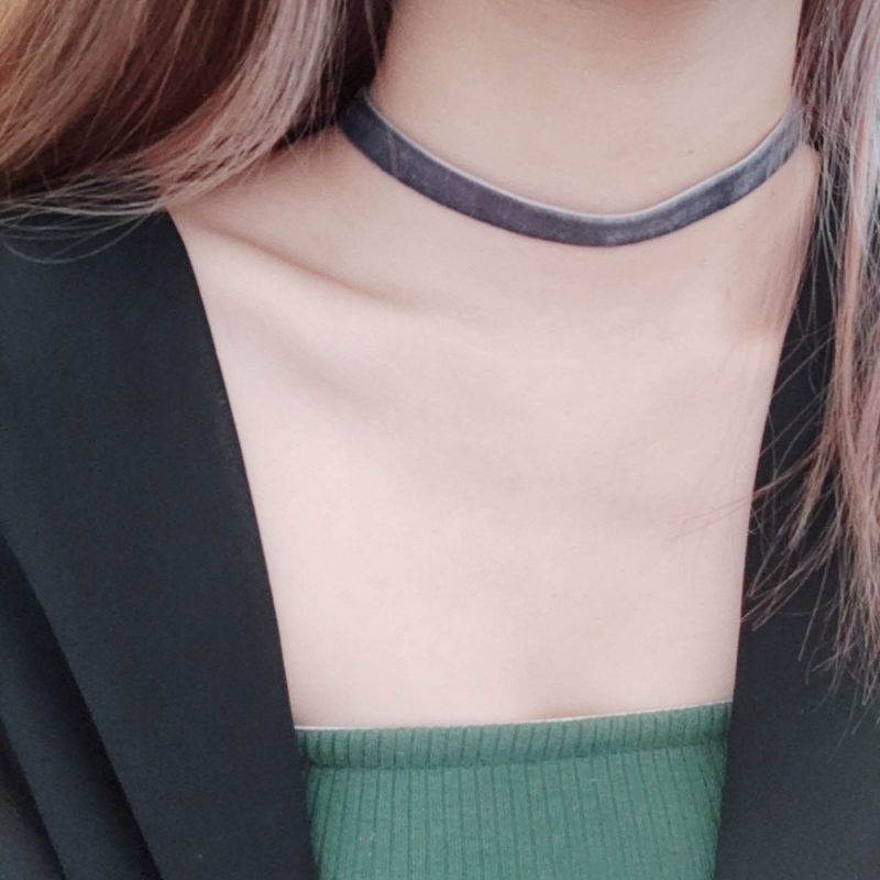 Grey Plain Velvet Choker Necklace Kalung Choker Bludru Abu Abu Beludru