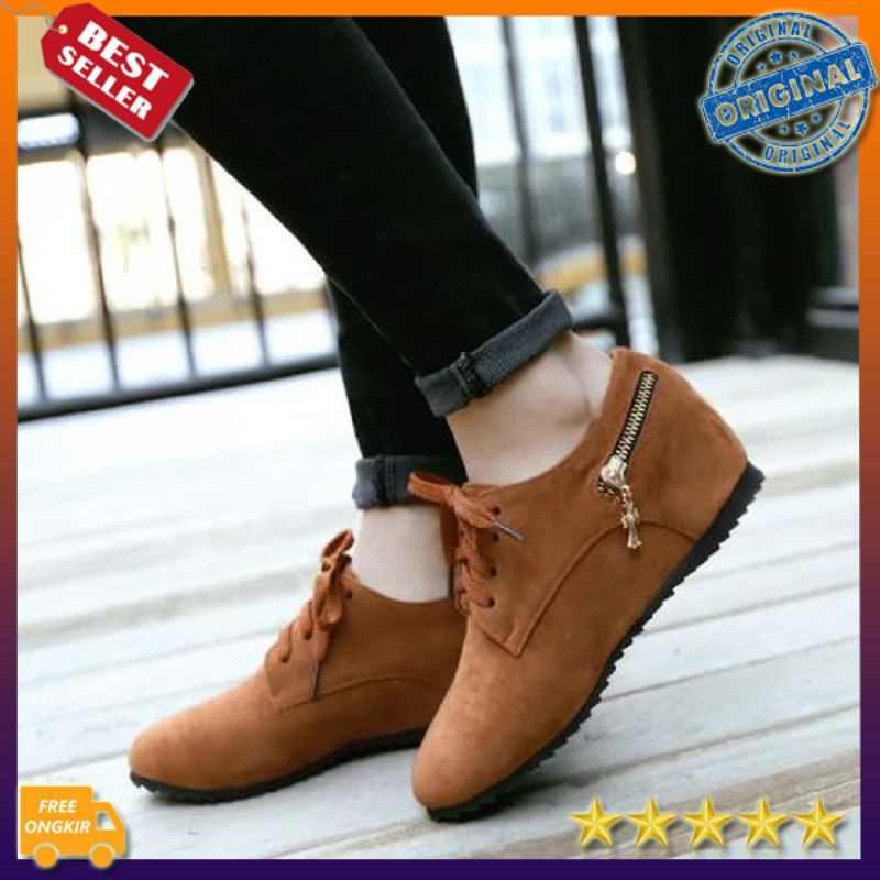 Sepatu Boots Martin Ankle Flat Platform All-Match Casual Boots TAN RN01 - Cokelat 37 Sepatu Wanita