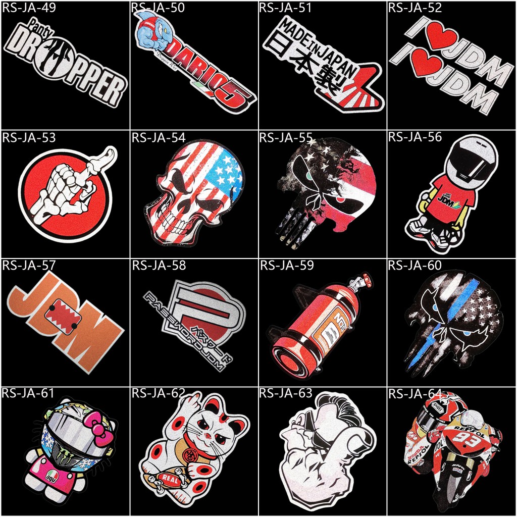 1PCS JDM 2021 Reflective Car Decals Fashion Motorcycle Stickers Helmet Decoration(49 Styles Are Available)