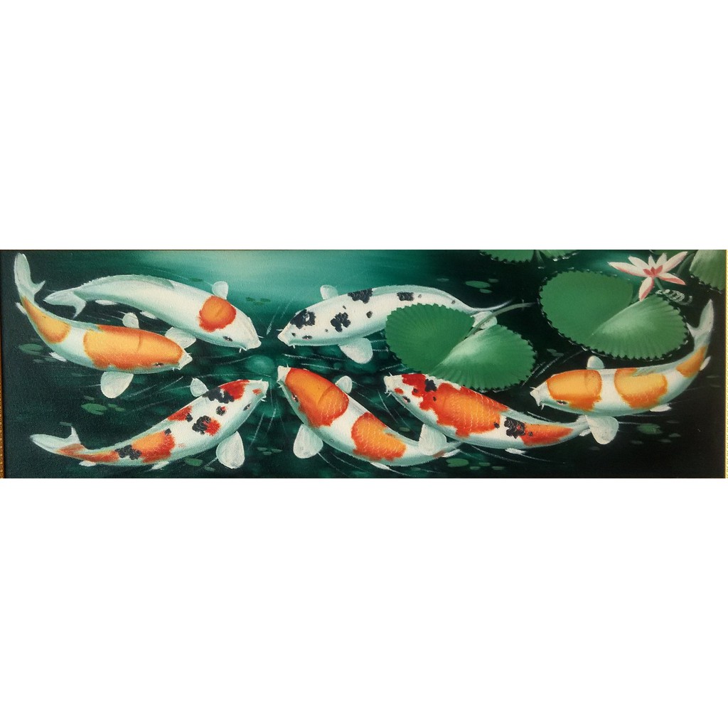 

Lukisan canda 7 ikan koi, media cat minyak di kanvas, 30 x 90 cm
