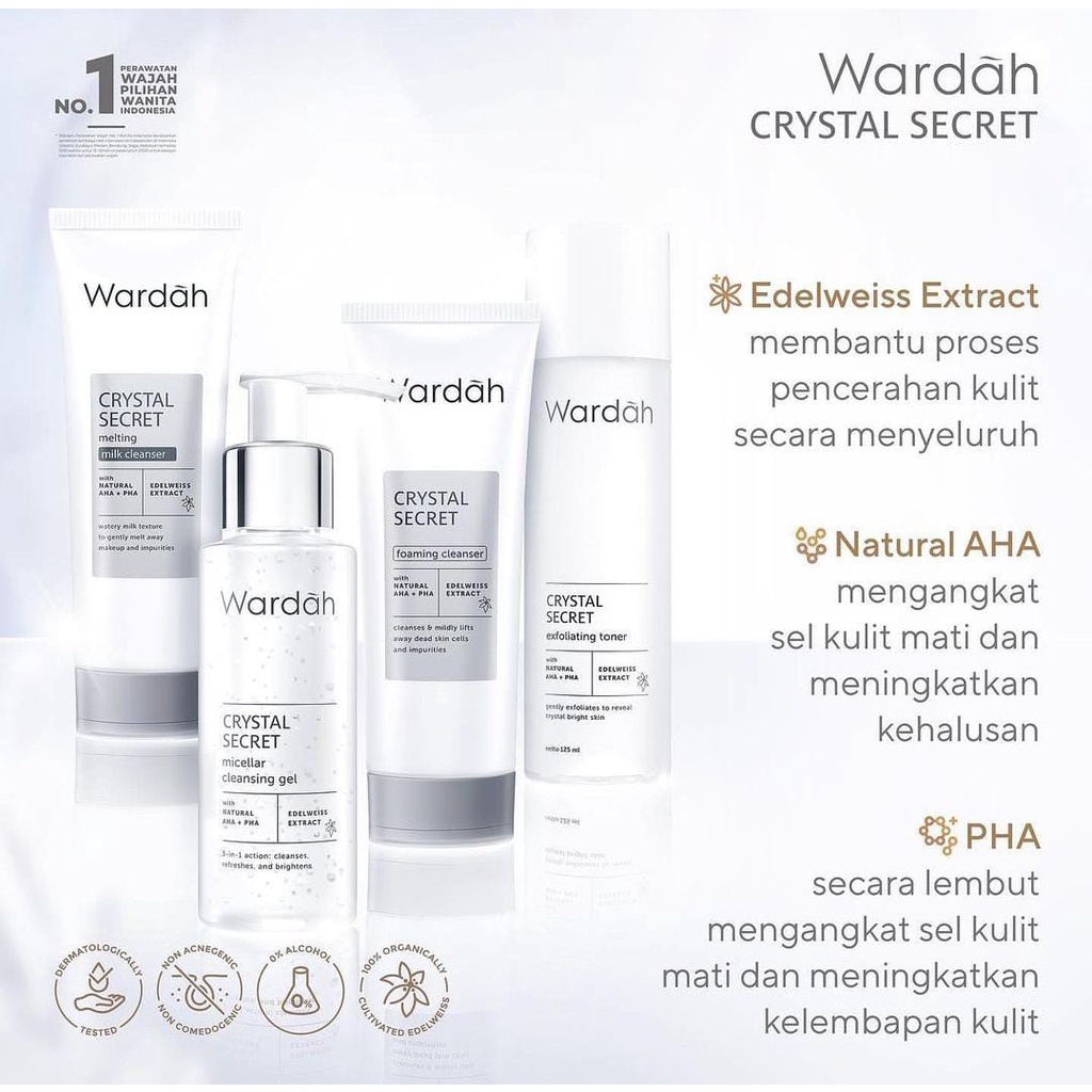 `ღ´ PHINKL `ღ´ ᘺᗩᖇᕲᗩᕼ  Wardah Crystal Secret Series kulit glowing / facial wash day cream night cream eye cream essense stater kit