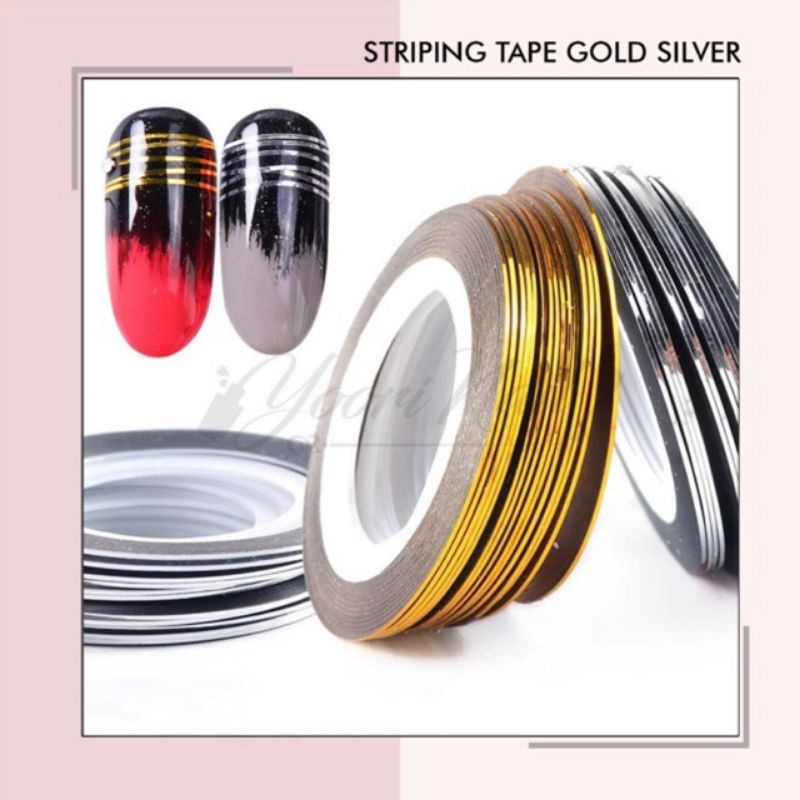 Striping tape gold + silver 2pcs stripping tape sticker kuku nail art liner stripe