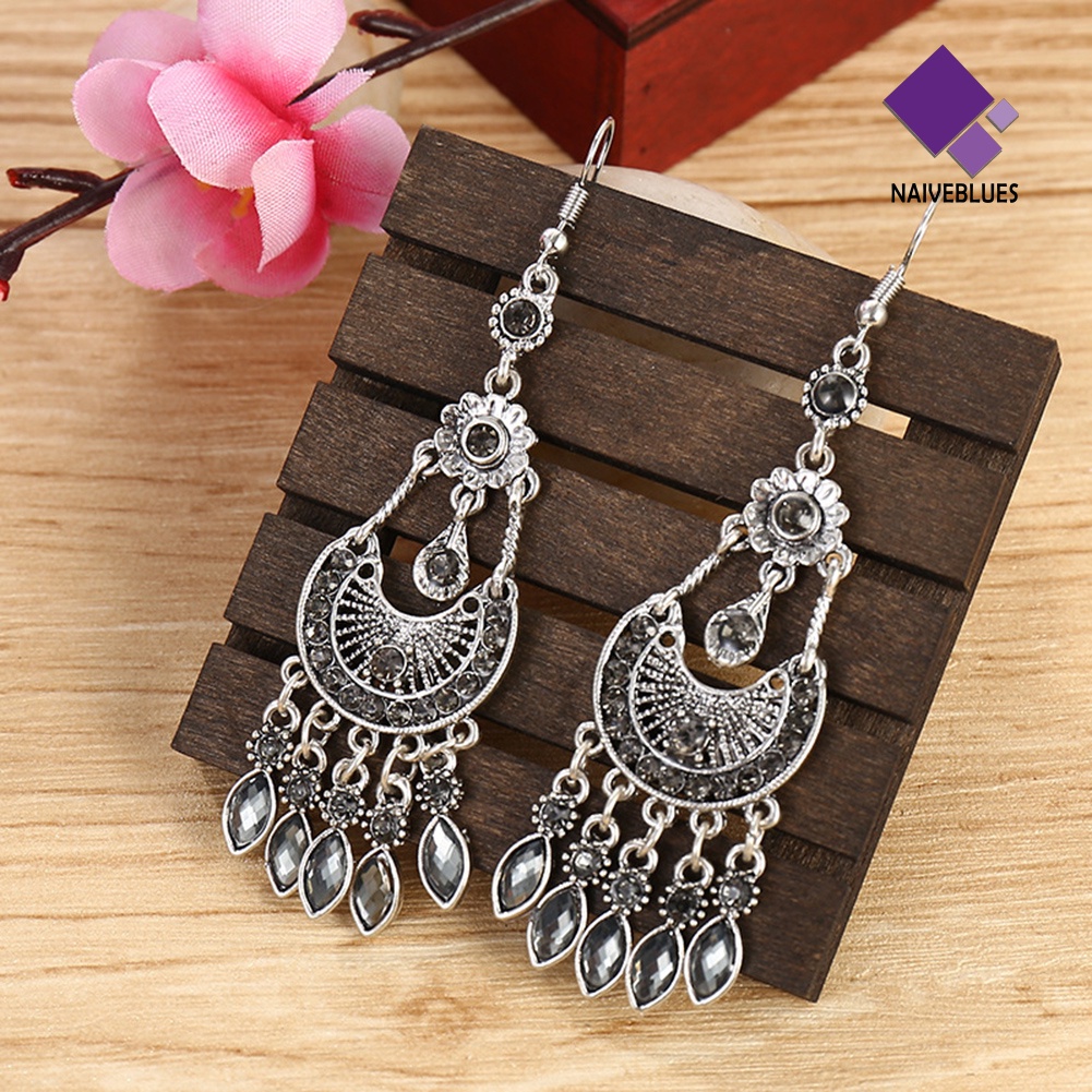 Anting Hook Bentuk Bulan Sabit Aksen Berlian Imitasi Gaya Bohemian Untuk Wanita