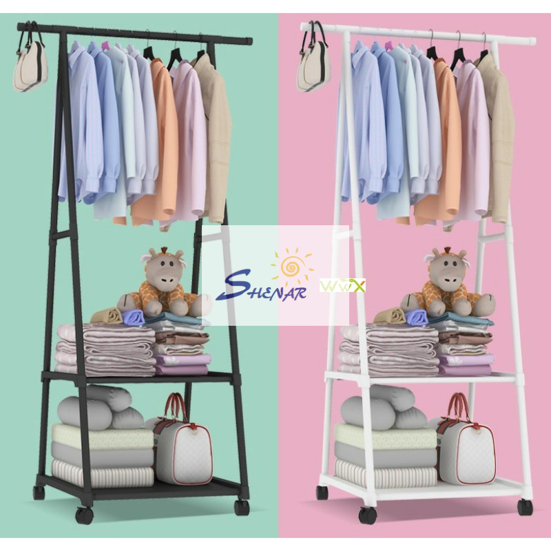 (2KG) SHENAR TRIANGLE CLOTH RACK / NOAH RACK / GANTUNGAN PAKAIAN TIANG BERDIRI DENGAN 4 RODA / HANGER / RAK DORONG / RAK RODA / RAK TANPA RODA