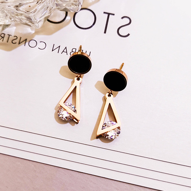 BTS-ERED0034TD TINO Anting Wanita Titanium Asli Anti Karat dan Anti alergi Model Permata Zircon