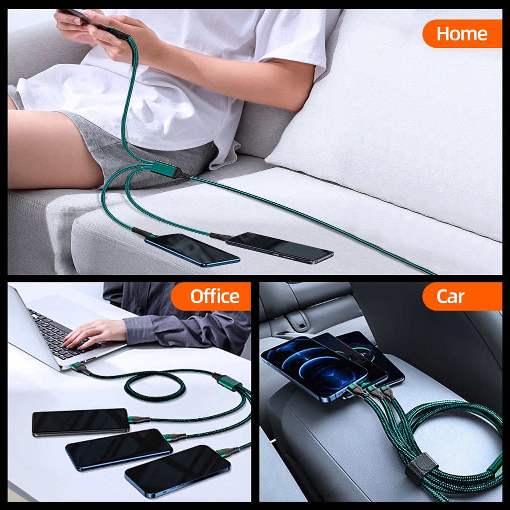 Kabel Charger 3 In 1 Fast Charging 6A Untuk Smartphone