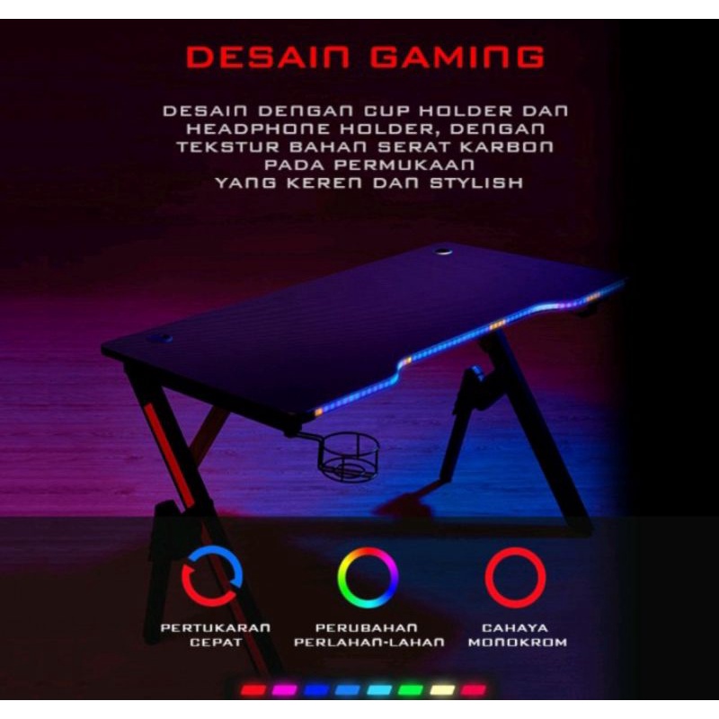 Meja Game GAMEN Gaming Table Battle Desk RGB Black / Meja Komputer / Meja Gaming E-Sport / Meja