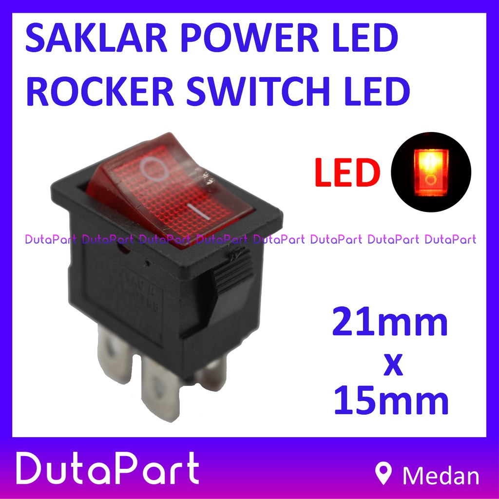 Saklar Power Rocker Switch LED ON OFF 21mm x 15mm 4 PIN Kaki 6A 250VAC