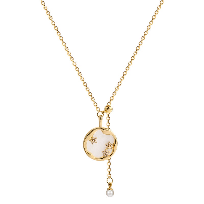 Kalung Rantai clavicle simple Gaya Korea Selatan Dengan Mutiara Bulat + Bintang Untuk Wanita