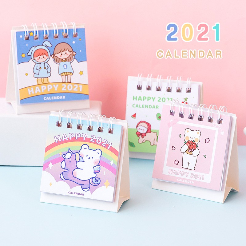 

2021 Kawaii Mini Portable Desk Calendar School Office Home Accessories Creative Desktop Decoration