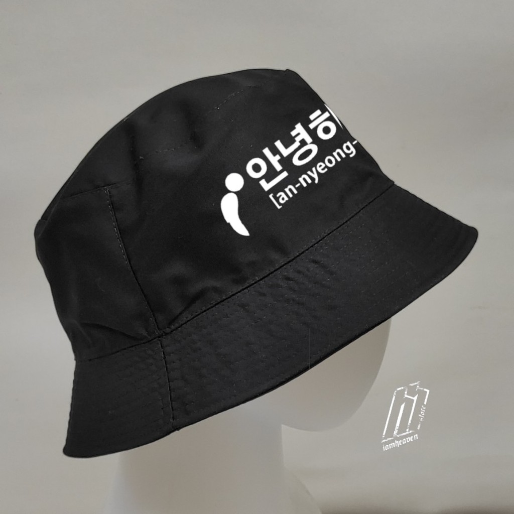 Topi Buckethat Topi Korea Annyeonghaseyo Korean Style Original Distro Bucket hat Wanita Pria Unisex