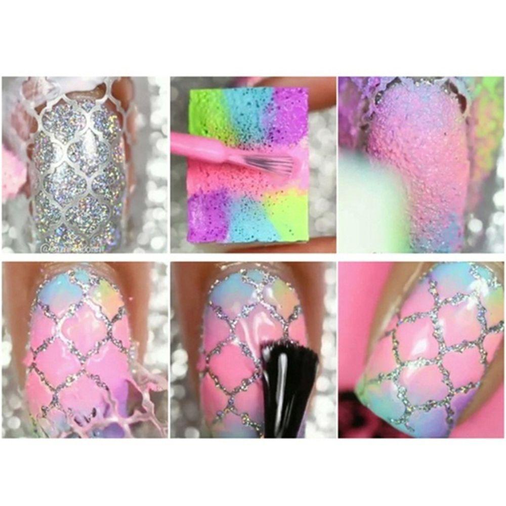 Wonder6 /12/24Pcs Stiker Kuku Vinyls Laser Wanita Fashion Stensil Template Nail Art