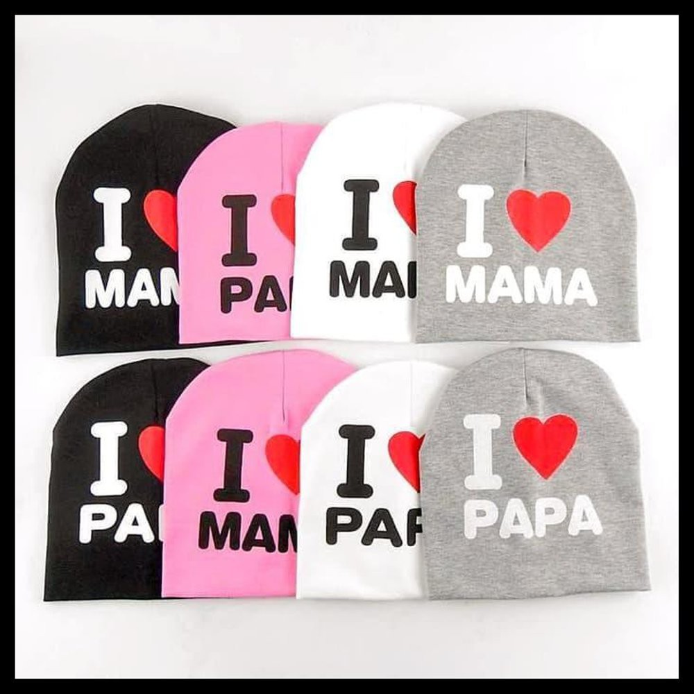 Topi Kupluk Bayi I Love Mama Papa Topi Kupluk Anak Bayi Import Elastis Kupluk Anak Nyaman Digunakan