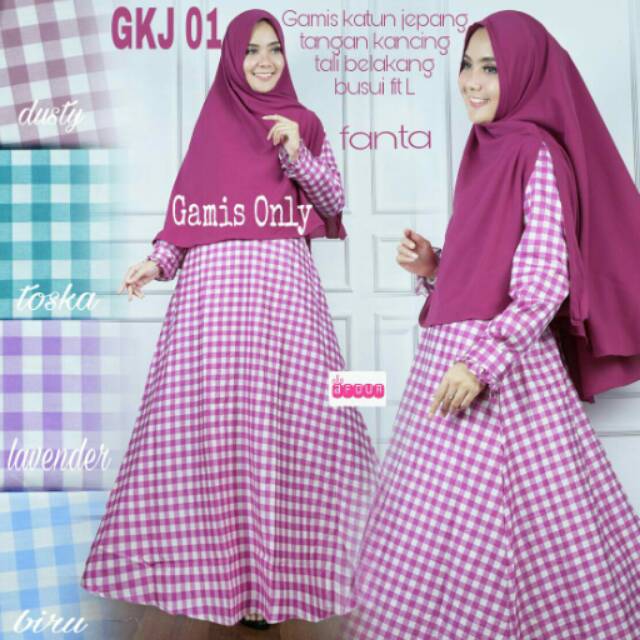gamis syari katun jepang kotak salur