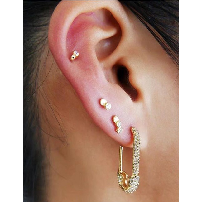 LRC Anting Tusuk Fashion Gold Alloy Paper Clip U-shaped Gemstone Diamond Ear Stud D53210