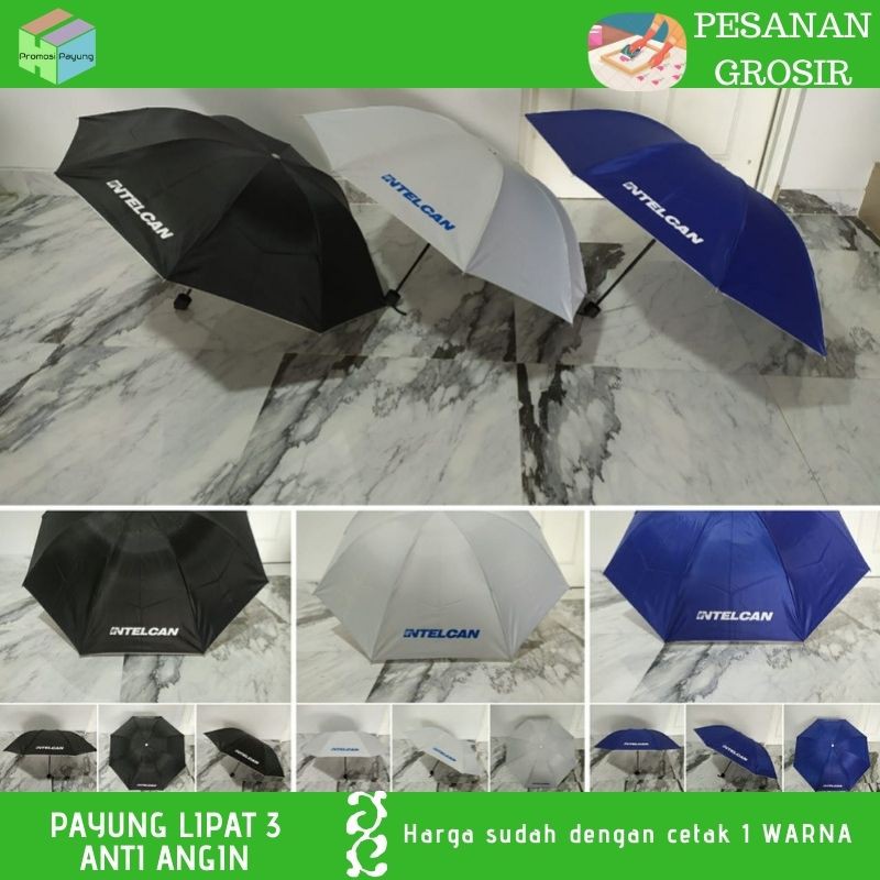 [ payung custom grosir ] payung lipat 3 anti angin lapis silver sablon 1 warna - promosi souvenir