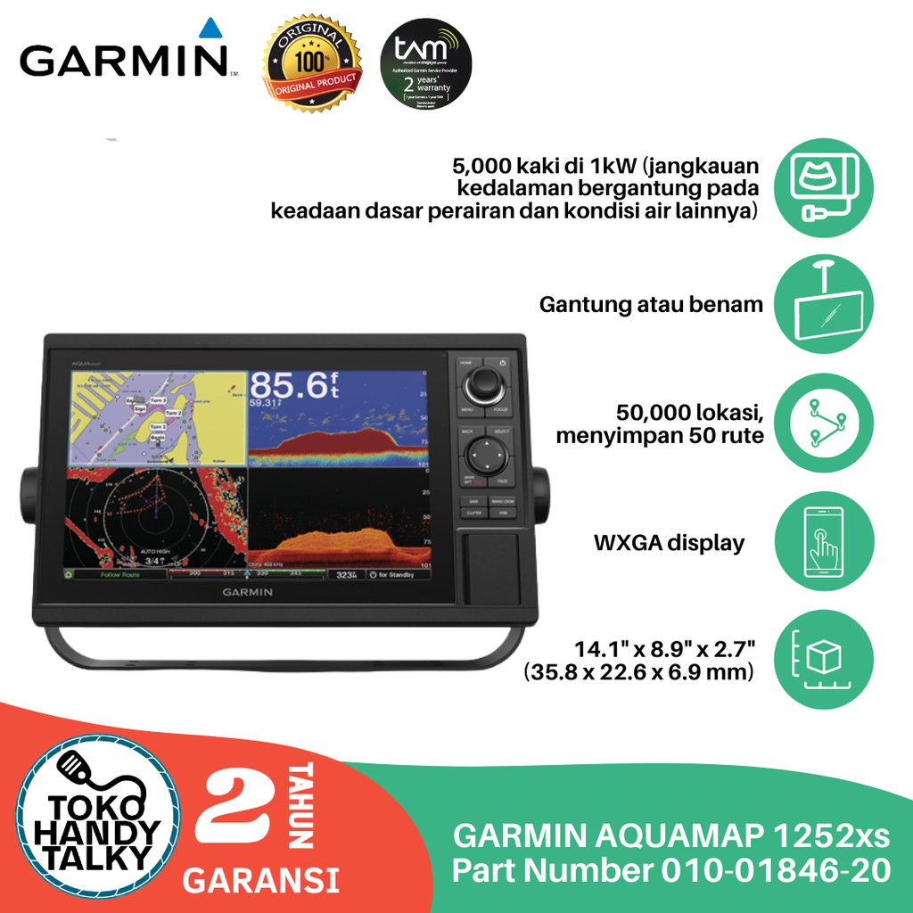 GARMIN AQUAMAP 1252XS DISPLAY WITH SE-ASIA BLUECHART 010-01846-20 NEW ORIGINAL GARANSI RESMI TAM