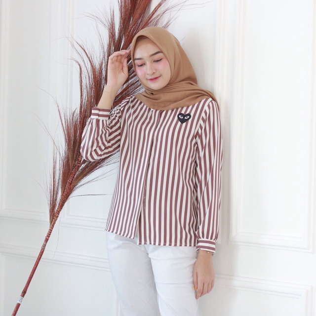Cdg salur - jual kemeja garcon motif salur berkualitas murah ori jumbo comme des garcons play wanita