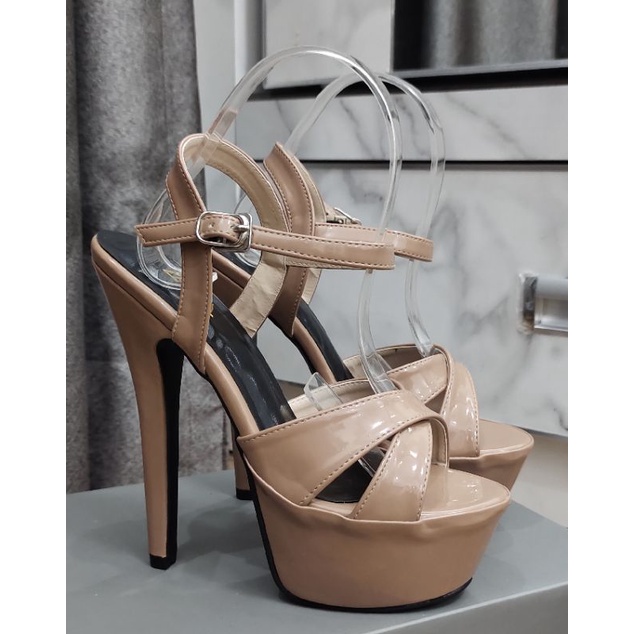 sepatu high heels wanita15cm glosy silang