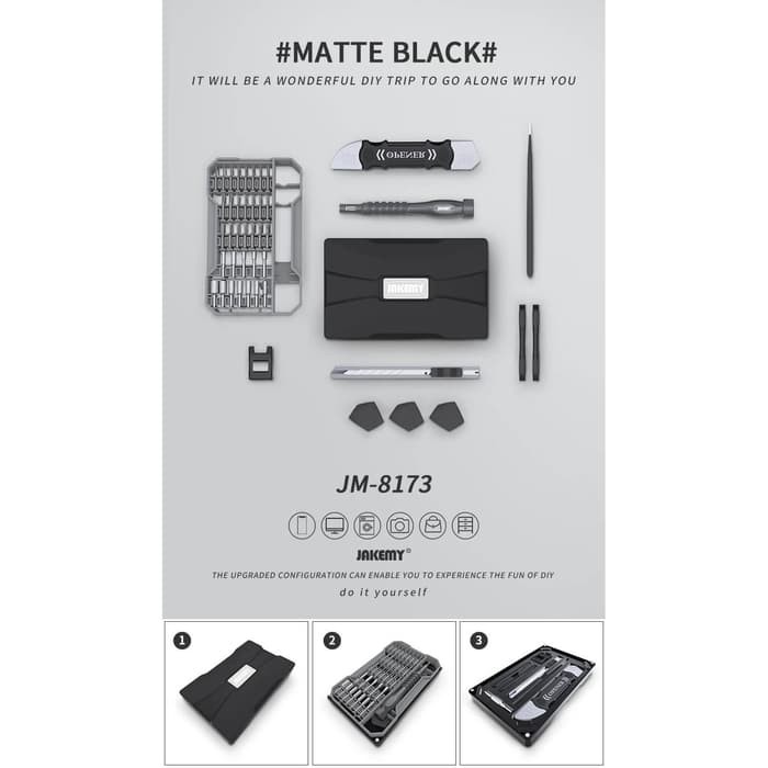 Jakemy JM-8173 69 in 1 Obeng Set HP For Laptop Jam Hex Triangle Pentalobe 0.8 1.2 1.5 2.0