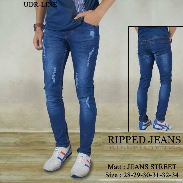 Celana jeans pria sobek lutut robek ripped destroy premium bioblitz bio blitz size 27-332 cut knee