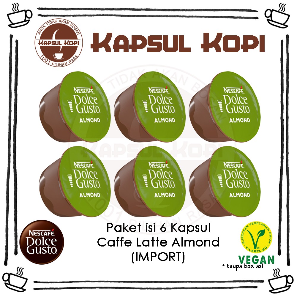 

Paket 6 Kapsul Caffe Latte Almond KapsulKopi Impor Nescafe Dolce Gusto Coffee Capsule