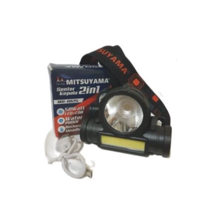 SENTER Mitsuyama MS-1925 senter Kepala LEDCOB Sepeda 2in1 Super Terang/ headlamp waterproff 5watt  setara 50WATT Rechargeable BERKUALITAS DAN MURAH