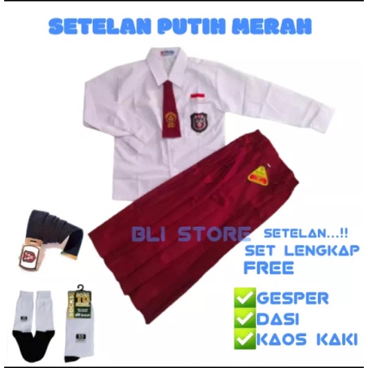 SETELAN SERAGAM SEKOLAH SD MERAH PUTIH LENGKAP  ANAK PEREMPUAN SET LENGKAP PANJANG PANJANG  KLS 1-6SD