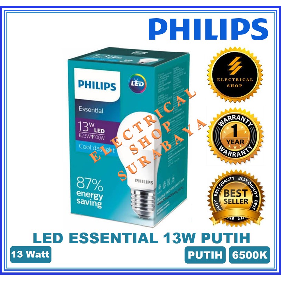 PHILIPS LAMPU LED ESSENTIAL 13W / 13 WATT PUTIH (GARANSI 1 TAHUN &amp; HARGA GROSIR) ESS BULB ORI MURAH