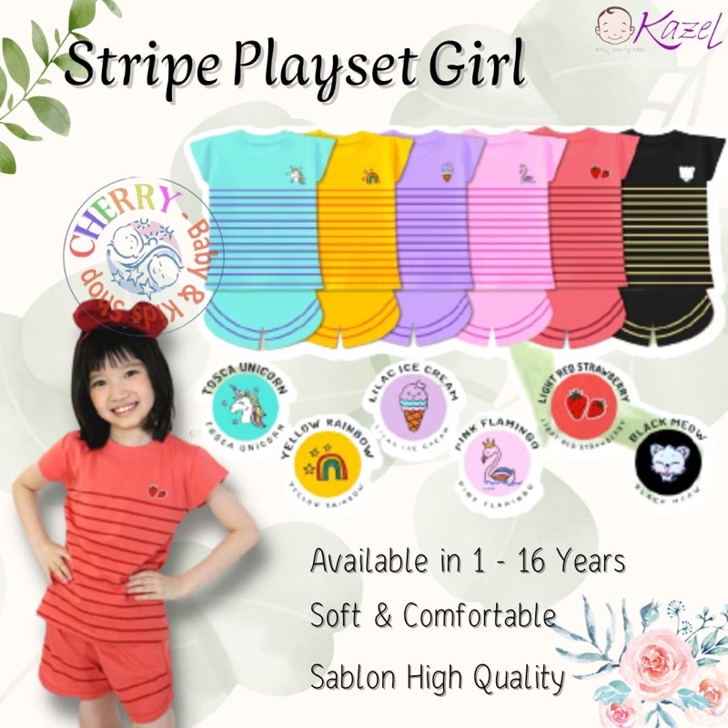 Kazel x Zebe 7-16 Tahun Stripe Set Girl Edition Setelan Baju Anak Perempuan Motif Garis CBKS P100