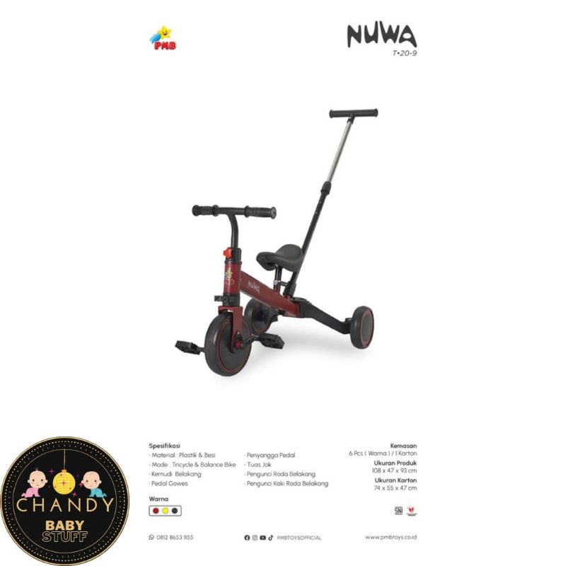 SEPEDA ANAK RODA 3 PUSH BIKE PMB NUWA T20-9