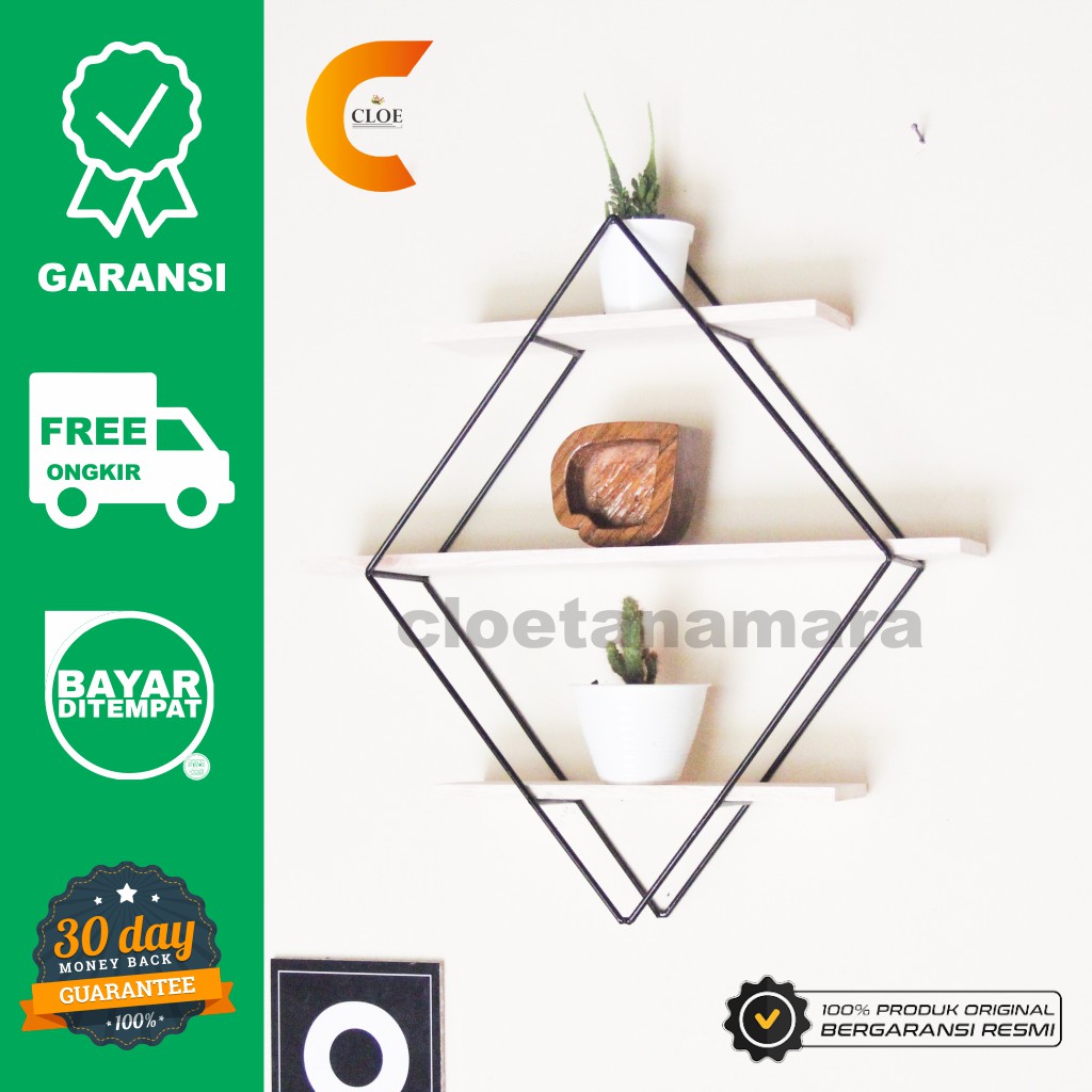 [COD] Rak Dinding Besi Minimalis Dekorasi Dinding Hiasan Dinding Ornamen Ruang Tamu Ketupat [C-02]