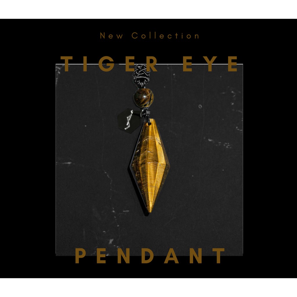 SORCERY Pendant Bandul Liontin Kalung Kesehatan Natural Stone Batu Alam Asli Unisex Cewek Cowok Pria Wanita-Tiger Eye