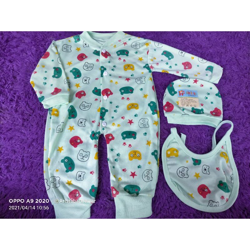 ILHAM BABY - JUMPER SET (baju kodok + topi + slaber)