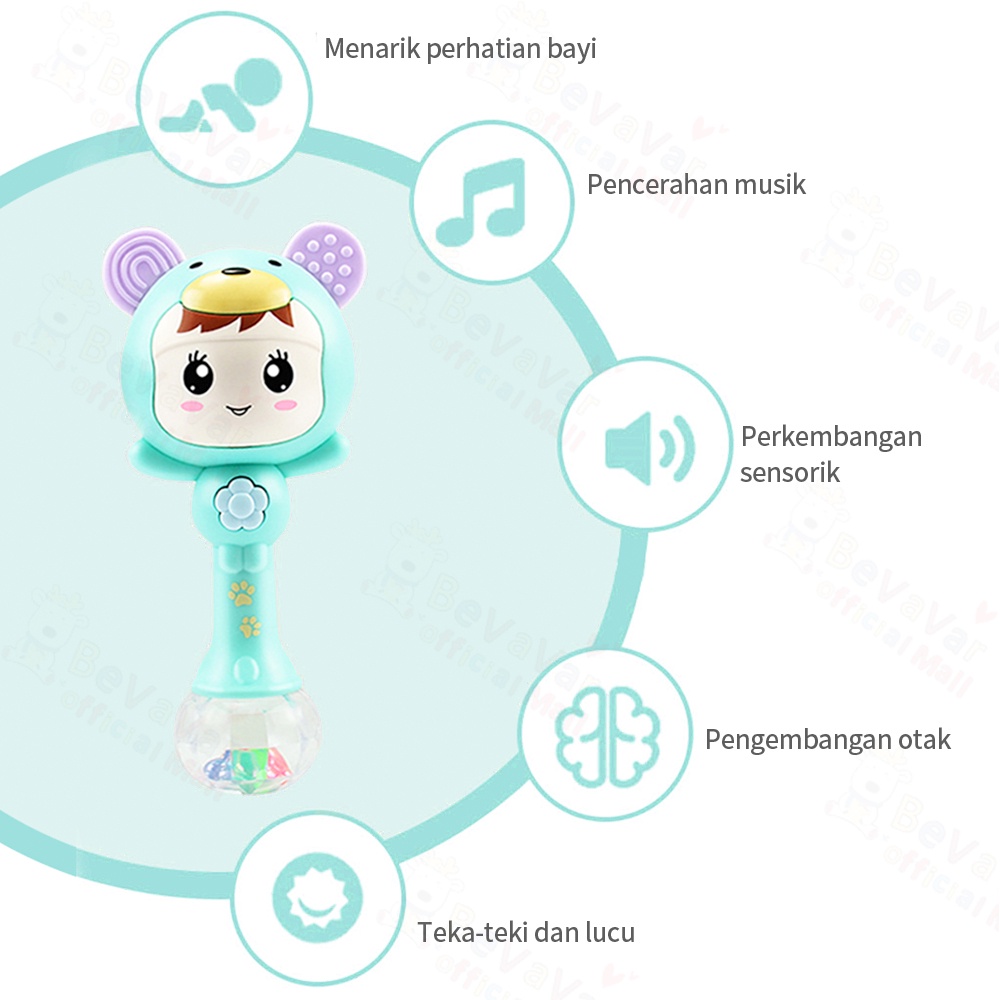 BEVAVAR Mainan Bayi Rattle Stick Bayi Dengan Musik Dan Lampu Mainan Musik Bayi