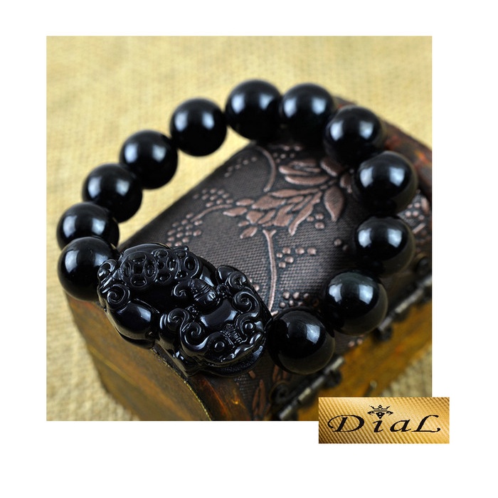 Gelang giok hitam Pixiu oxydian asli kesehatan terapi BLACK JADE CINA hoki keberuntungan bracelet