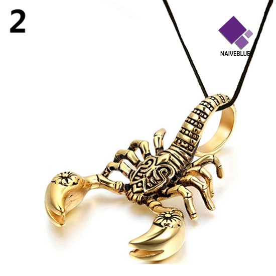 Naiveblue &gt; Kalung Tali Kulit Imitasi Liontin Kalajengking Scorpion Gaya Punk Vintage Untuk Pria