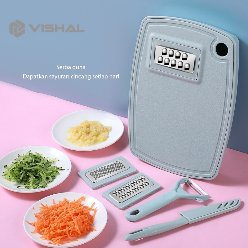 VISHAL Pengupas Pisau Buah Parutan Talenan Baskom 7 in 1 / Alat Pemotong Sayuran Multifungsi VS-66