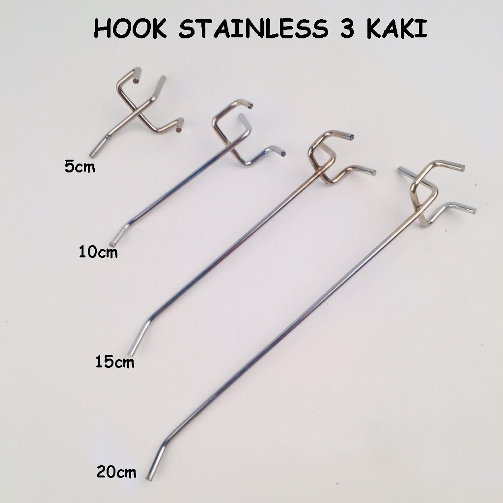 Hook stainless  3 kaki Untuk Kawat Ram uk,5cm 10cm 15cm 20cm 25cm Harga/pc