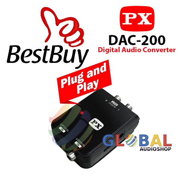 PX DAC 200 Audio Converter RCA to Digital Optical dengan kabel audio