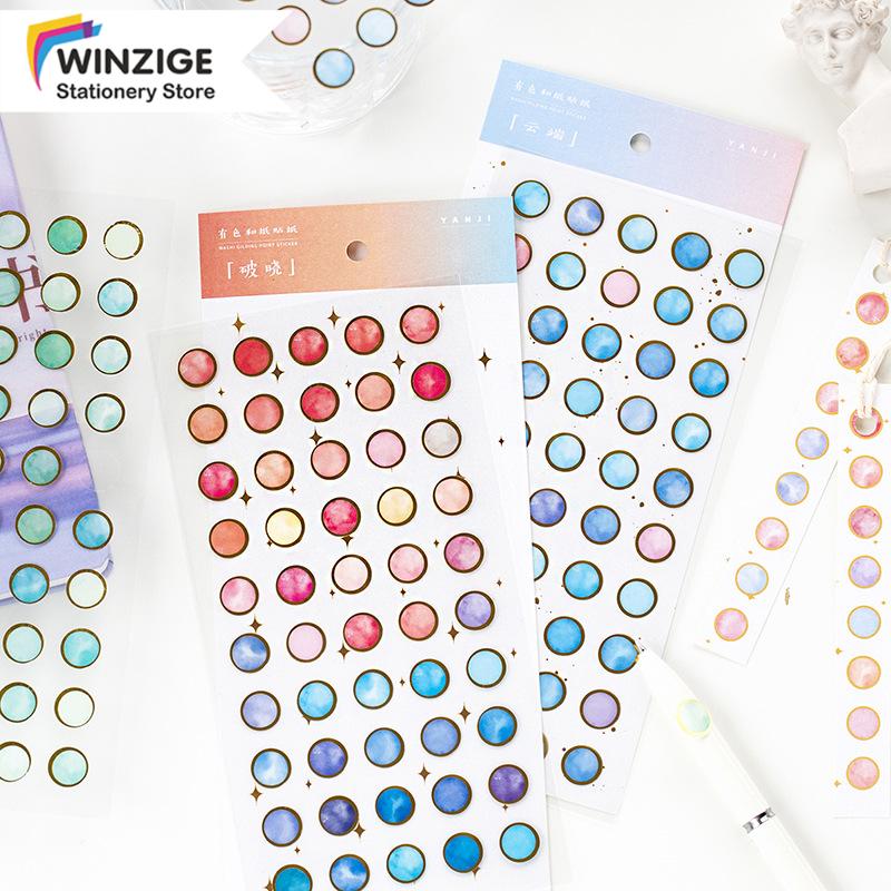 

100Pcs Ins Sticker Gilded Watercolor Dot Stickers Journal Scrapbook Decor Japanese Sticker
