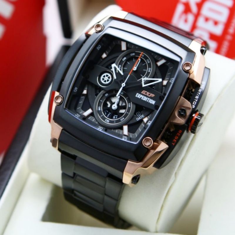 EXP Expedition original E 3008 Jam tangan Pria Stainless Steel Hitam Rosegold