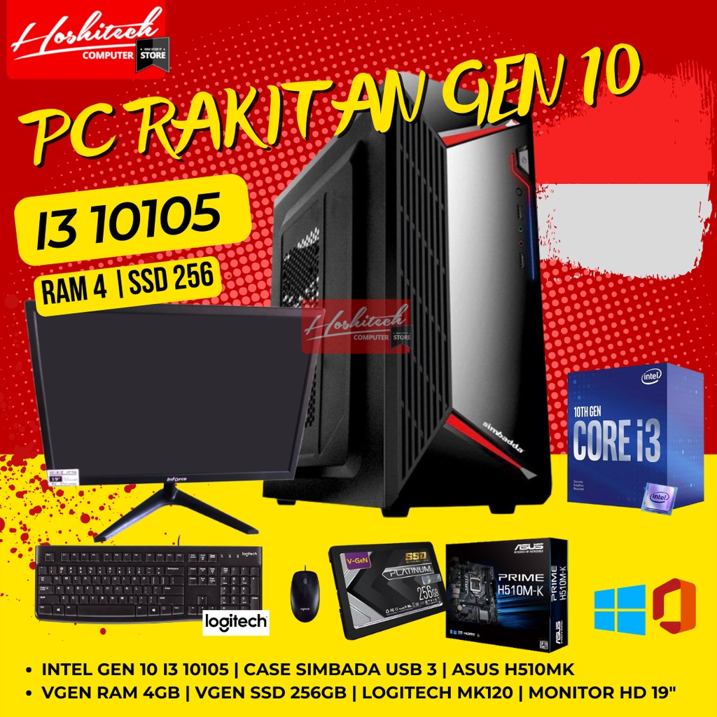 PC RAKITAN I3 INTEL GEN 10 CORE i3 10105 RAM 8/SSD256 OFFICE KANTOR