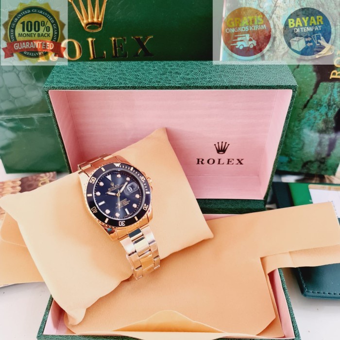COD JAM TANGAN PRIA ROLEX SUBMARINER DATE RANTAI FULL SET (ADA 5 WARNA) - 1. GOLD C BLACK KEREN READ