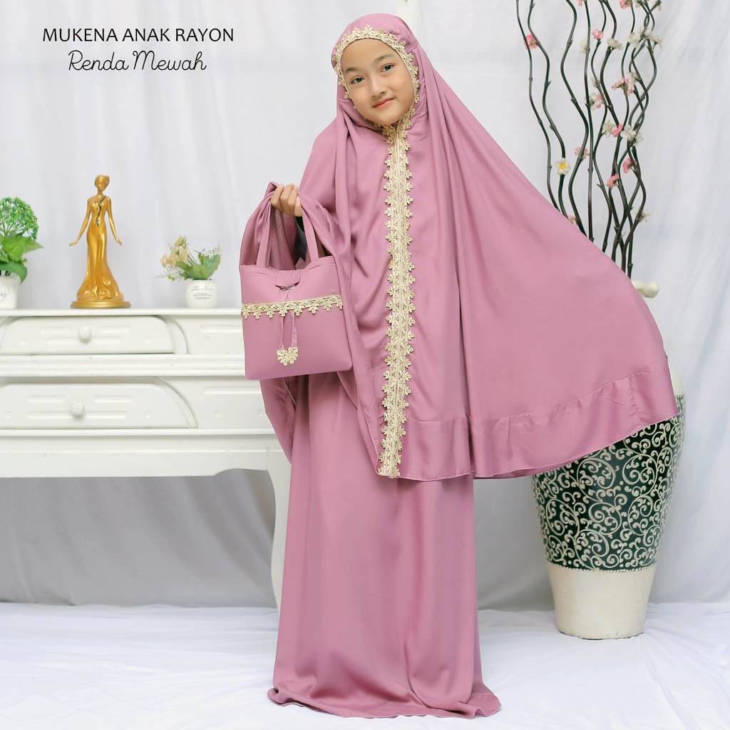 Mukena Anak Bali Rayon Polos Renda Mewah (Usia 6-12 tahun)